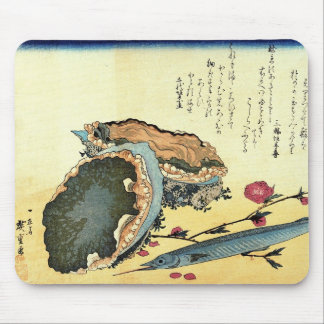 Sayori & Awabi (Halfbeak, Abalone) Hiroshige Fish Mouse Pad