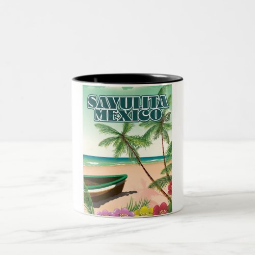 Sayulita Mexico beach poster Two_Tone Coffee Mug