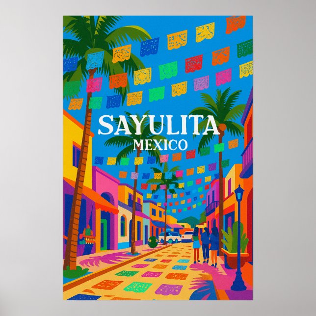Sayulita Mexico Colorful Travel Poster (Front)