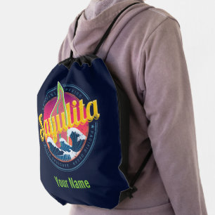 Sayulita Mexico Surfer Vintage Wave Sunset Bigwave Drawstring Bag