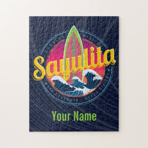 Sayulita Mexico Surfer Vintage Wave Sunset Bigwave Jigsaw Puzzle