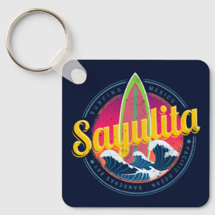 Sayulita Mexico Surfer Vintage Wave Sunset Bigwave Keychain