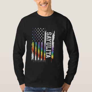 Sayulita United States Distressed Rainbow w US Fla T-Shirt