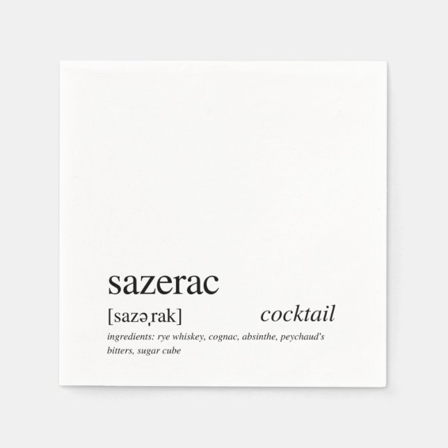 Sazerac Modern Quote Black Typography Cocktail Napkins (Front)