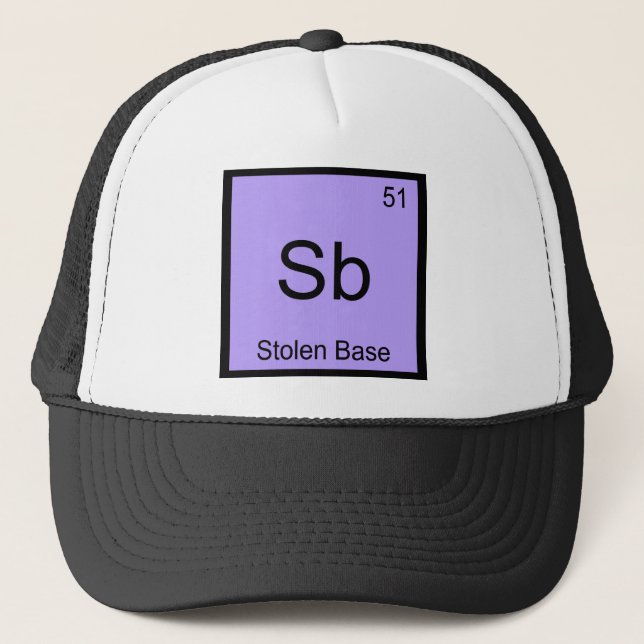 Sb - Stolen Base Chemistry Element Symbol Baseball Trucker Hat (Front)