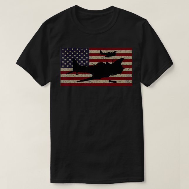 SBD Dauntless WW2 American Flag Dive Bomber Plane  T-Shirt (Design Front)