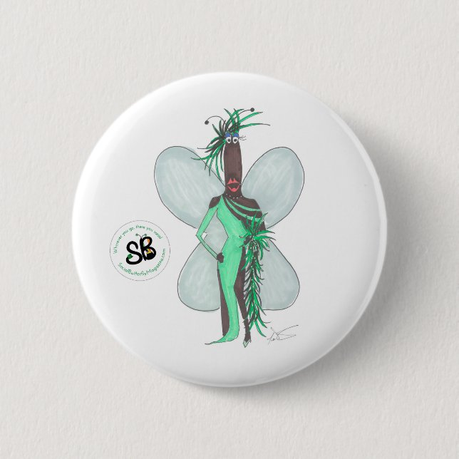SBM Pseudo Celeb Green Feather Fashion Button Pin (Front)