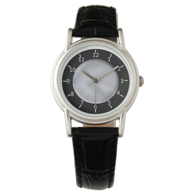 SBS Black and Silver Classic Black Leather Watch (Front)
