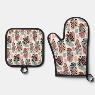 Sbstract leaves and organic shapes oven mitt & pot holder set