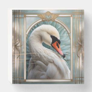 *~* SC1 Art Nouveau Original White Swan  Wooden Box Sign