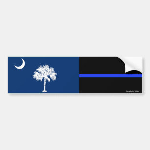 SC Flag & Police Thin Blue Line Bumper Sticker
