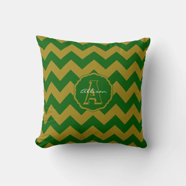 SC Monogram Chevron,Green-Gold Square Pillow (Front)