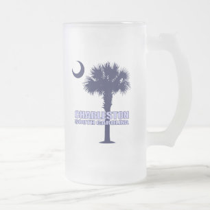SC Palmetto & Crescent (Charleston) Frosted Glass Beer Mug