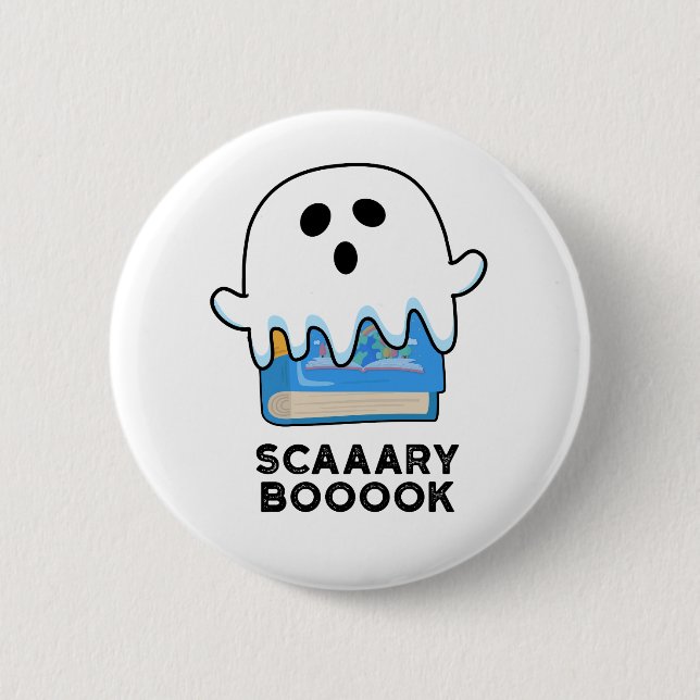 Scaaaary Booook Funny Ghost Book Pun  Button (Front)
