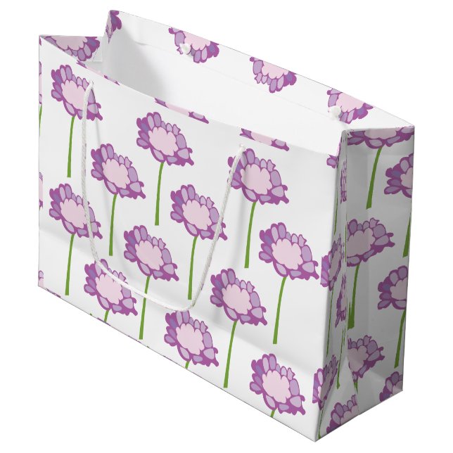 Scabiosa Purple Pincushion Flower Floral Large Gift Bag (Front Angled)