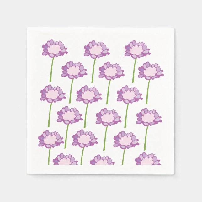 Scabiosa Purple Pincushion Flower Floral Party Napkins (Front)