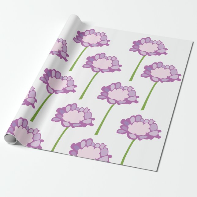 Scabiosa Purple Pincushion Flower Floral  Wrapping Paper (Unrolled)