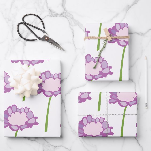 Scabiosa Purple Pincushion Flower Floral Wrapping Paper Sheets (Front)