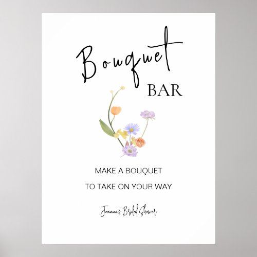 Scabiosa Wildflower Bridal Shower Flower Bar Poster