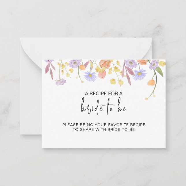 Scabiosa Wildflower Bridal Shower Recipe Request Note Card (Front)