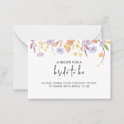 Scabiosa Wildflower Bridal Shower Recipe Request Note Card