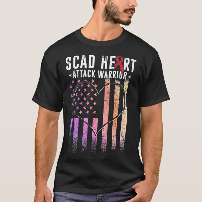 SCAD Heart Attack Survivor USA Flag Fight Warrior  T-Shirt (Front)