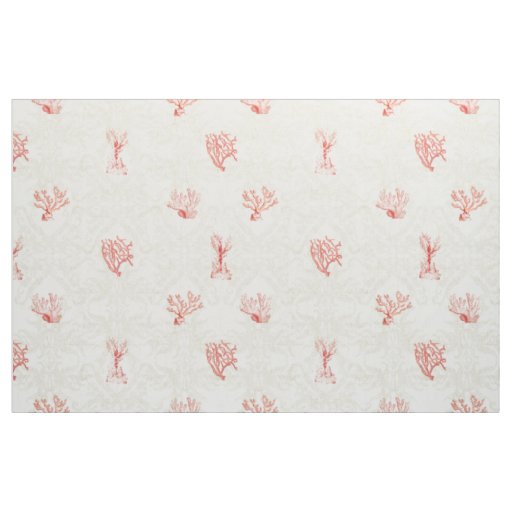 Scalable Repeat Beach Ocean Red Coral Damask Wood Fabric