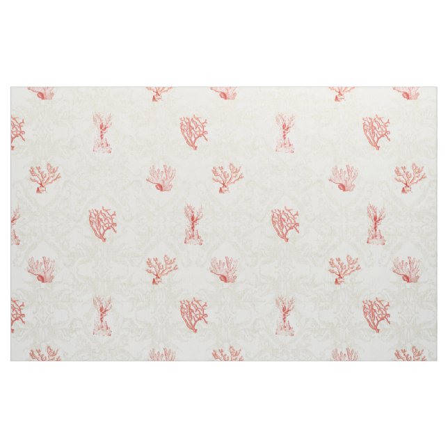 Scalable Repeat Beach Ocean Red Coral Damask Wood Fabric (Fat Quarter)