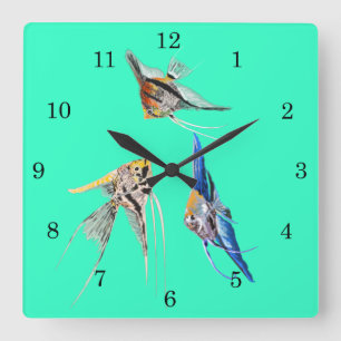 Scalar Fishes - Choose / add your colors Square Wall Clock