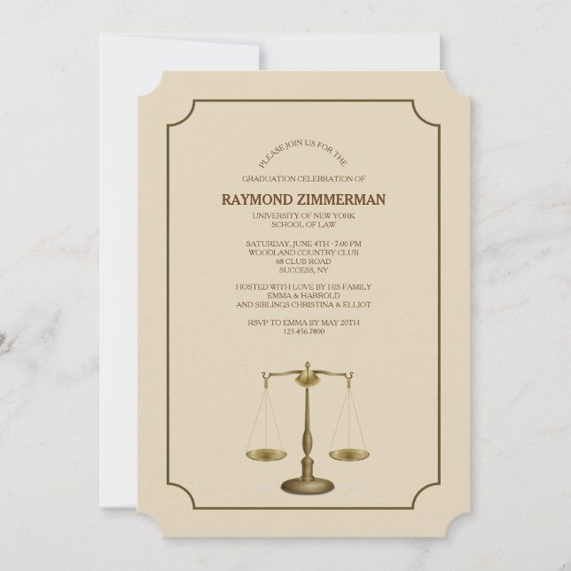 Scale Law School Graduation YOU PICK COLOR Invitation (Front)