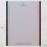 Scale of justice faux leather gold stripes lawyer letterhead<br><div class="desc">Upscale attorney at law office luxury elegant letterhead template with a scale of justice logo and custom script on a white transparent background over a leather looking dark navy purple indigo and faux gold frame. Personalize it with your information! Suitable for legal, notary, lawyer, attorney, advocate, legal advisers, any other...</div>
