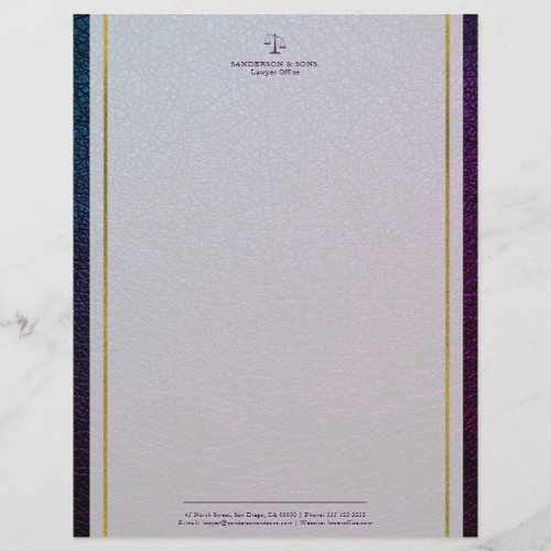 Scale of justice faux leather gold stripes lawyer letterhead