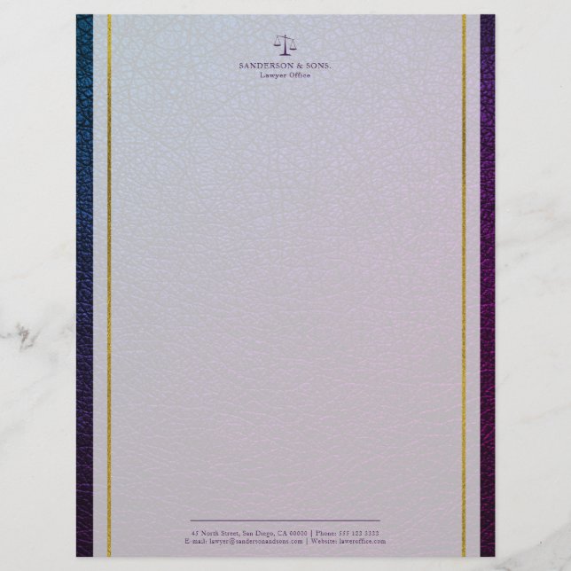 Scale of justice faux leather gold stripes lawyer letterhead (Front)