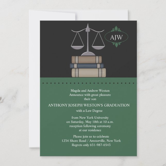 Scale of Justice Green, Law School Invitation (Front)