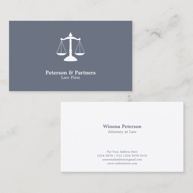 Scale of Justice White Icon on Slate Gray Business Card (Front/Back)