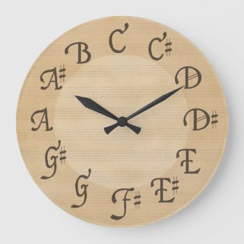 Scale Of Music Notes With Sharps  Antique Look Large Clock by missprinteditions at Zazzle