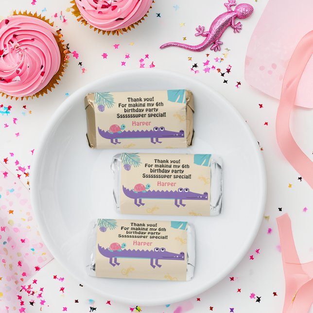 Scales and Tails Girl's Reptile Birthday  Hershey's Miniatures (You'll be “swamped” for guests with our scales and tails girl's reptile birthday party supplies! )