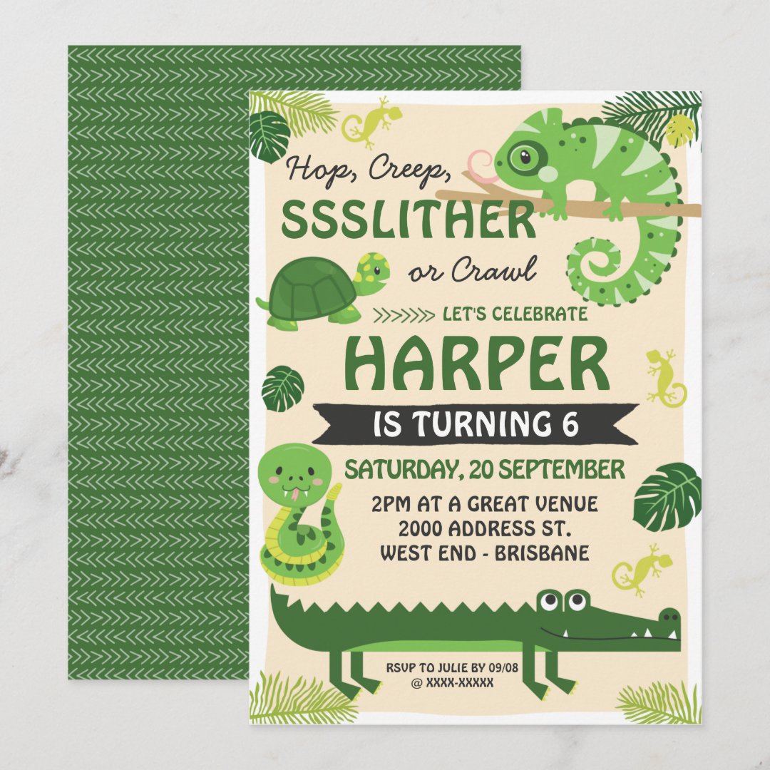 Scales and Tails Reptile Birthday Invitation Zazzle