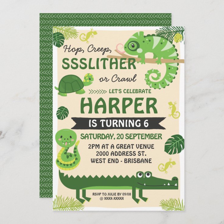 Scales and Tails Reptile Birthday Invitation Zazzle