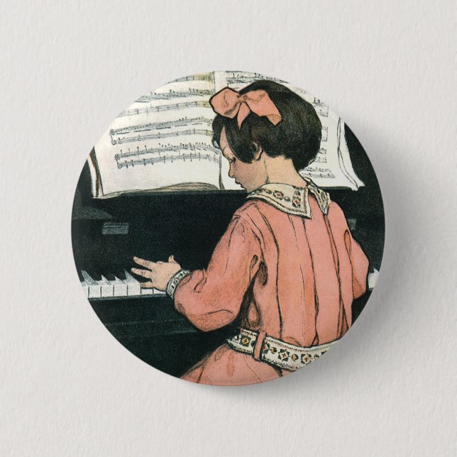 Scales by Jessie Willcox Smith, Piano Music Girl Button (Front)