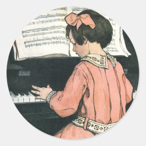 Scales by Jessie Willcox Smith Piano Music Girl Classic Round Sticker