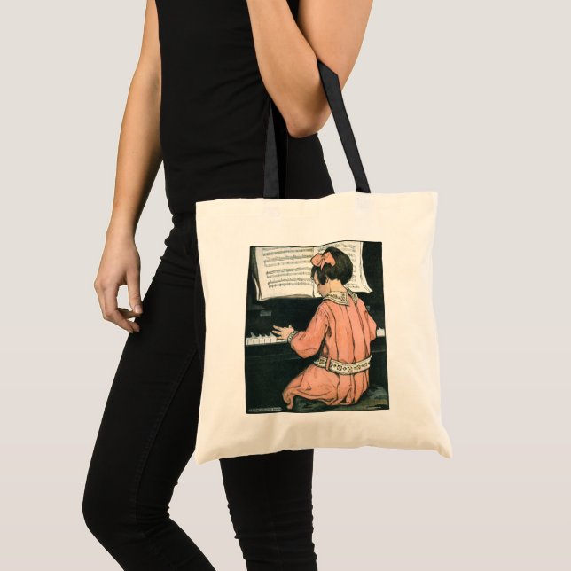Scales by Jessie Willcox Smith, Piano Music Girl Tote Bag (Front (Product))