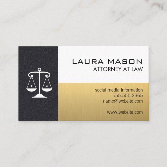 Scales | Leather Gold White Business Card (Front)