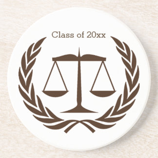 Scales of justice and laurel leaves drink coaster