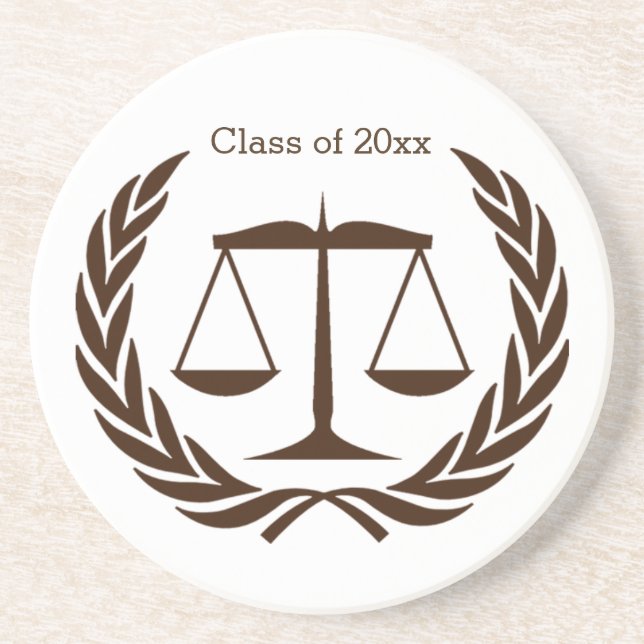 Scales of justice and laurel leaves drink coaster (Front)