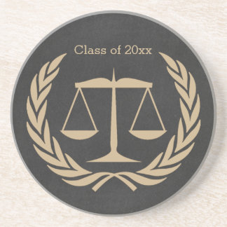 Scales of justice and laurel leaves sandstone coaster