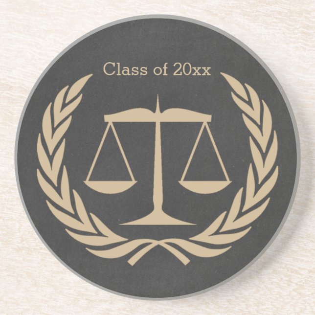 Scales of justice and laurel leaves sandstone coaster (Front)