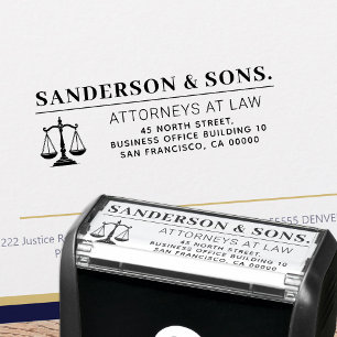 Scales of justice attorney at law return address self-inking stamp