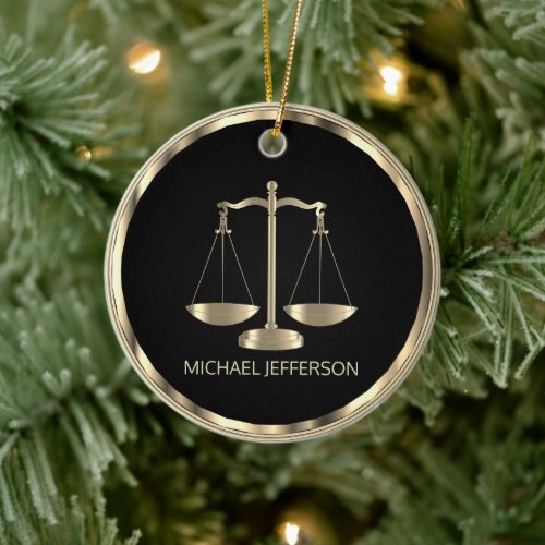 Scales of Justice  _ Black and Gold _ 1 Side Print Ceramic Ornament