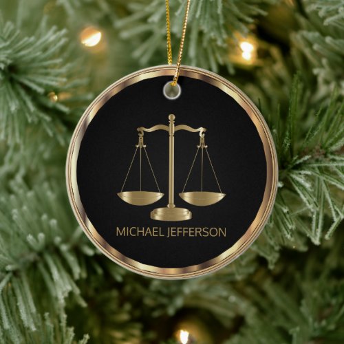 Scales of Justice  _ Black and Gold _ 2 Side Print Ceramic Ornament